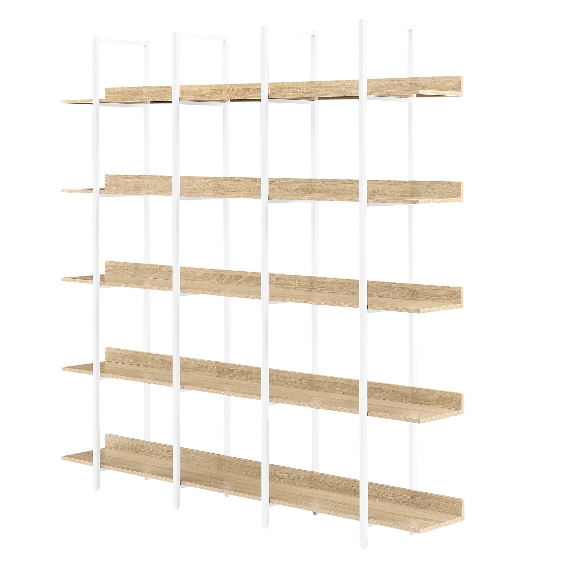 5 Tier Bookcase Home Office Open Bookshelf, Vintage Industrial Style Shelf, Mdf Board, White Metal Frame, Oak White Oak Mdf Steel