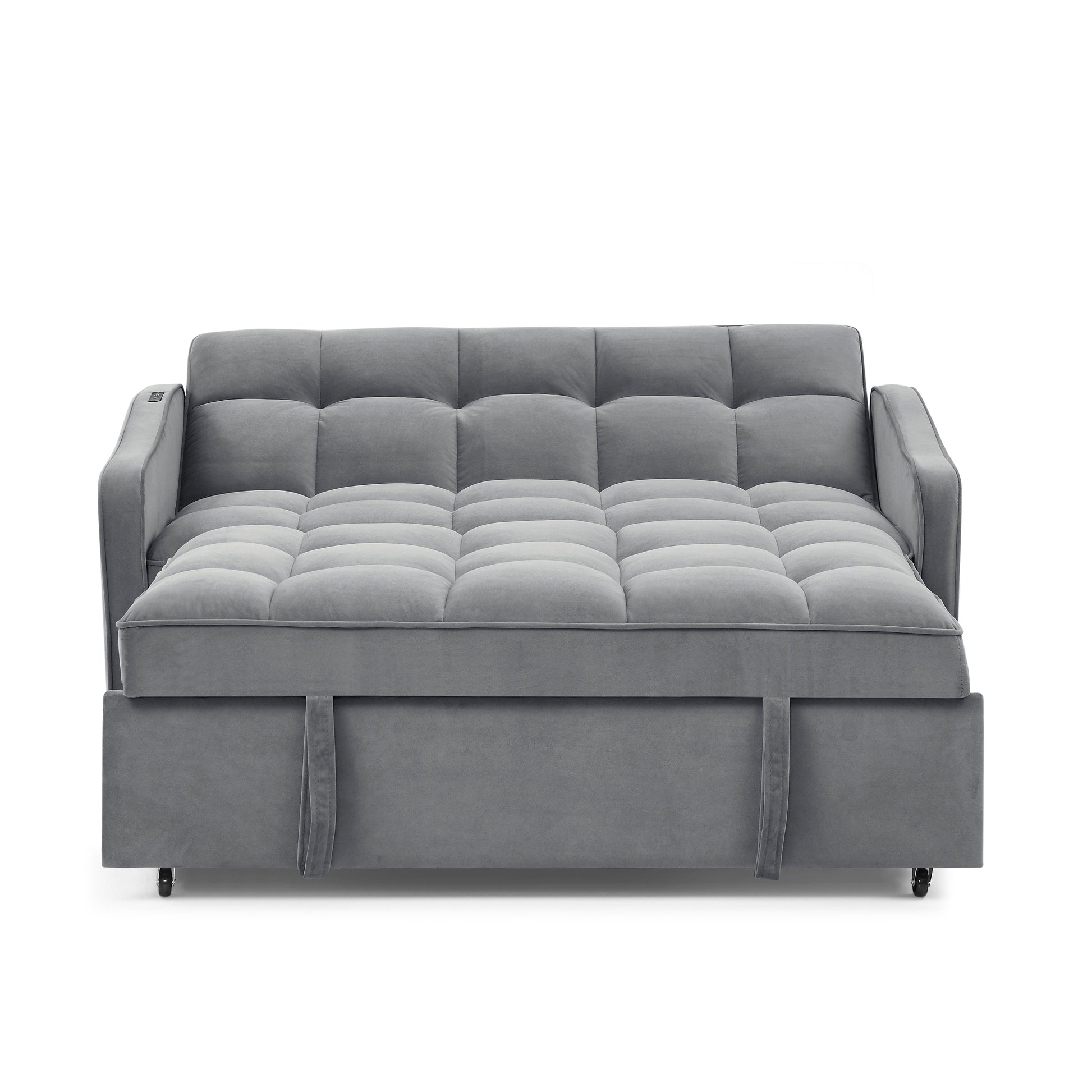 Loveseats Sofa Bed With Pull Out Bed,Adjsutable Back And Two Arm Pocket,Typec And Usb Charging With Copper Nail,Grey 47"X53"X31" Grey Velvet Classic,Contemporary,Glam,Luxury,Mid Century Modern Foam