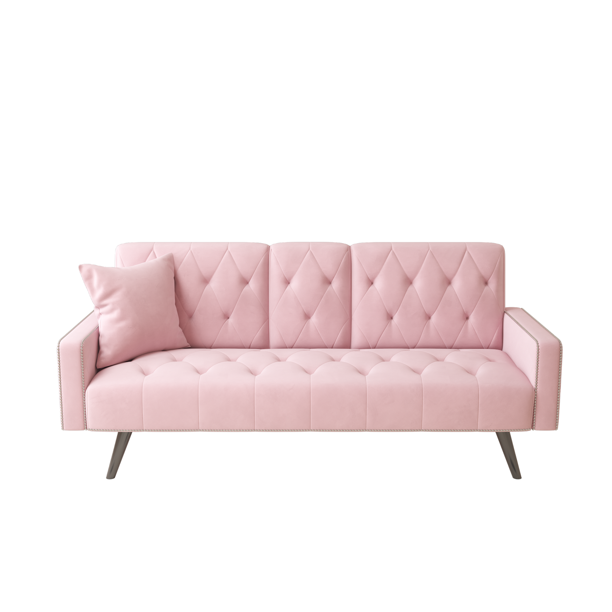 1730 Sofa Bed Armrest With Nail Head Trim With Two Cup Holders 72" Pink Velvet Sofa For Small Spaces Pink Altay Velvet