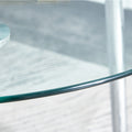 Table And Chair Set. 1 Table 4 Chairs Set A Circular Dining Table With A 40 Inch Diameter Glass Tabletop And Electroplated Metal Legs. 4 White Pu Chairs Dt 1164 001 Transparent Seats 4 Glass