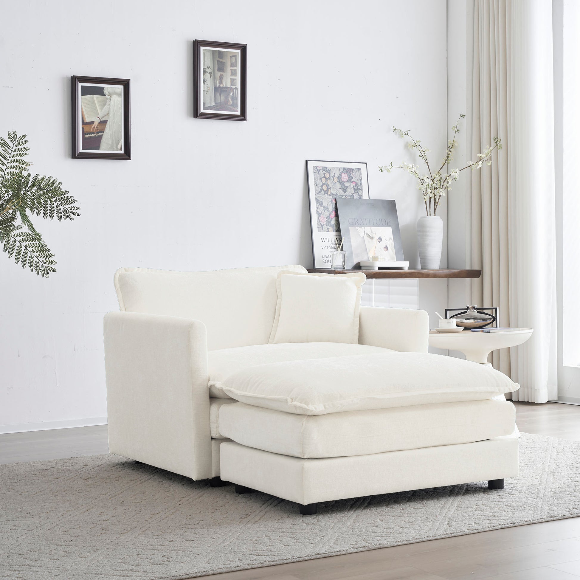 Modern Accent Chair With Ottoman, Living Room Club Chair Chenille Upholstered Armchairreading Chair For Bedroom, White White Chenille 1 Seat
