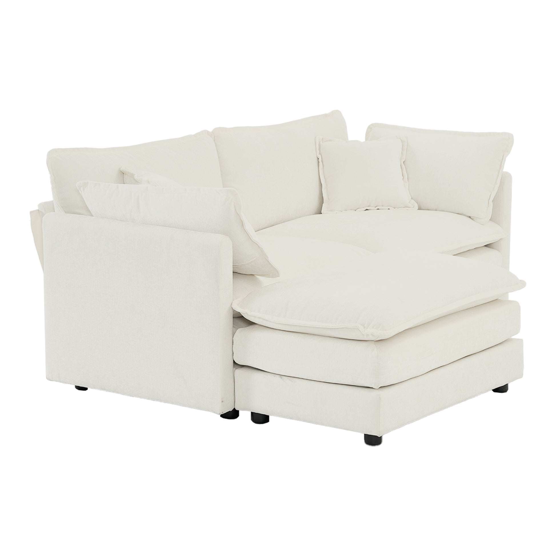 Chenille Two Seater Sofa With 1 Footrest, 2 Seater L Shaped Sectional With Ottoman,Loveseat With Ottoman For Small Living Space,White Chenille White Chenille 2 Seat
