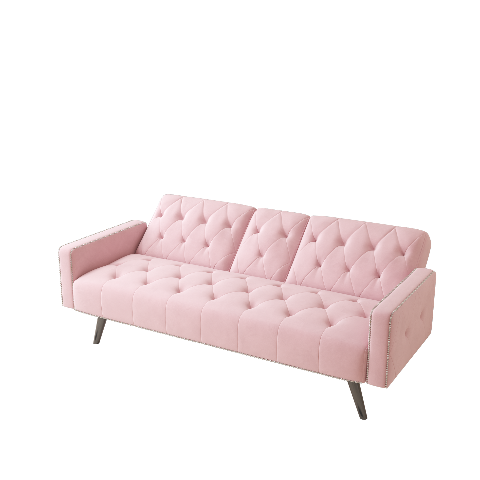1730 Sofa Bed Armrest With Nail Head Trim With Two Cup Holders 72" Pink Velvet Sofa For Small Spaces Pink Altay Velvet