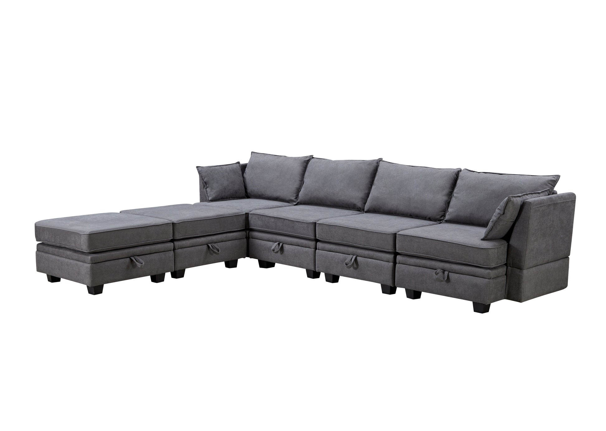 Modern Large U Shape Modular Sectional Sofa, Convertible Sofa Bed With Reversible Chaise For Living Room, Storage Seat Dark Grey Linen