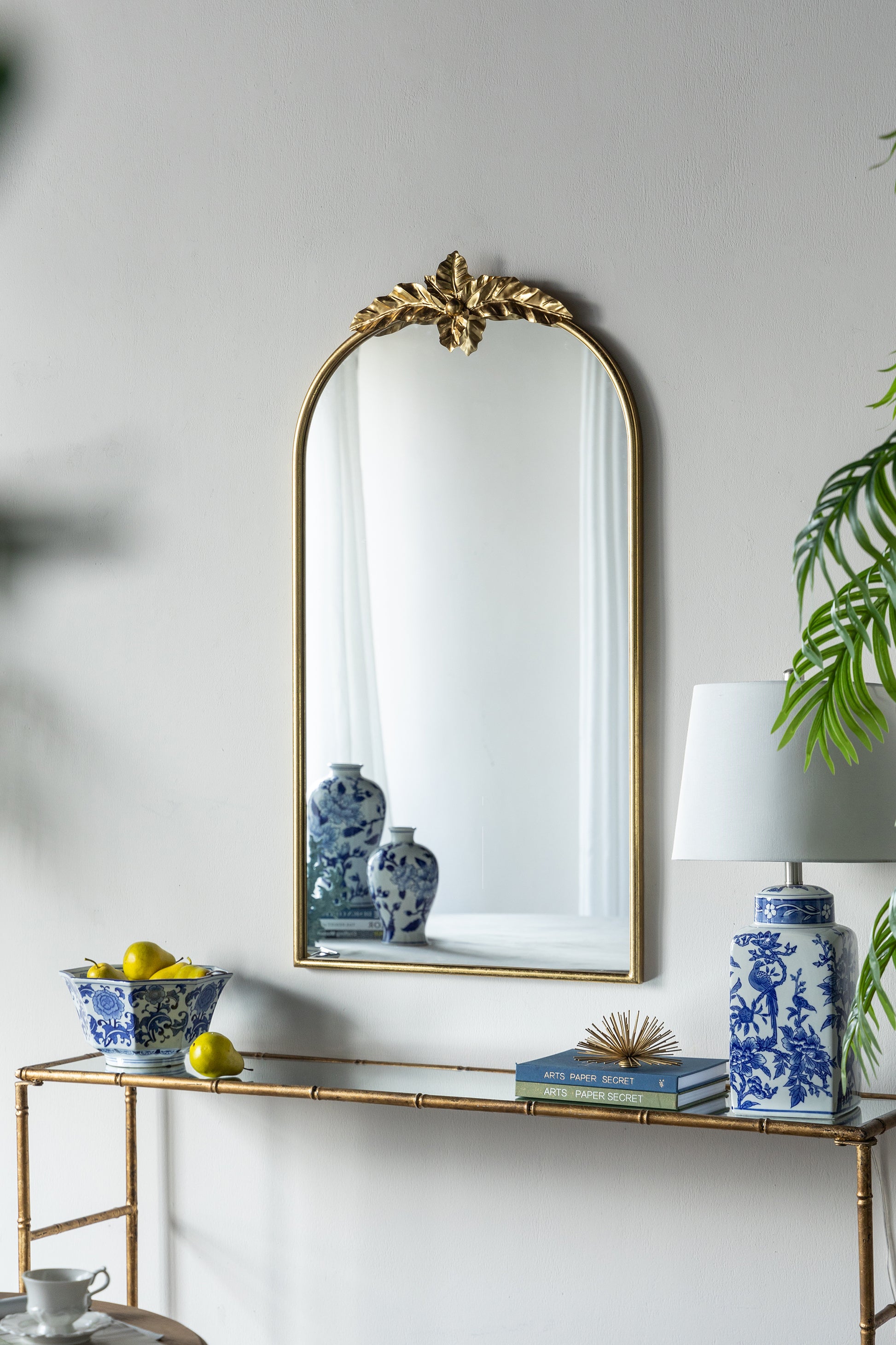 24" X 42" Arched Wall Mirror With Gold Metal Frame, Wall Mirror For Living Room Bedroom Hallway Gold Iron