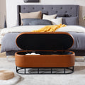 Oval Storage Bench For Living Room Bedroom End Of Bed,Upholstered Storage Ottoman Entryway Bench With Metal Legs,Brown Brown Primary Living Space Modern Metal Internal Storage Foam Pu Leather