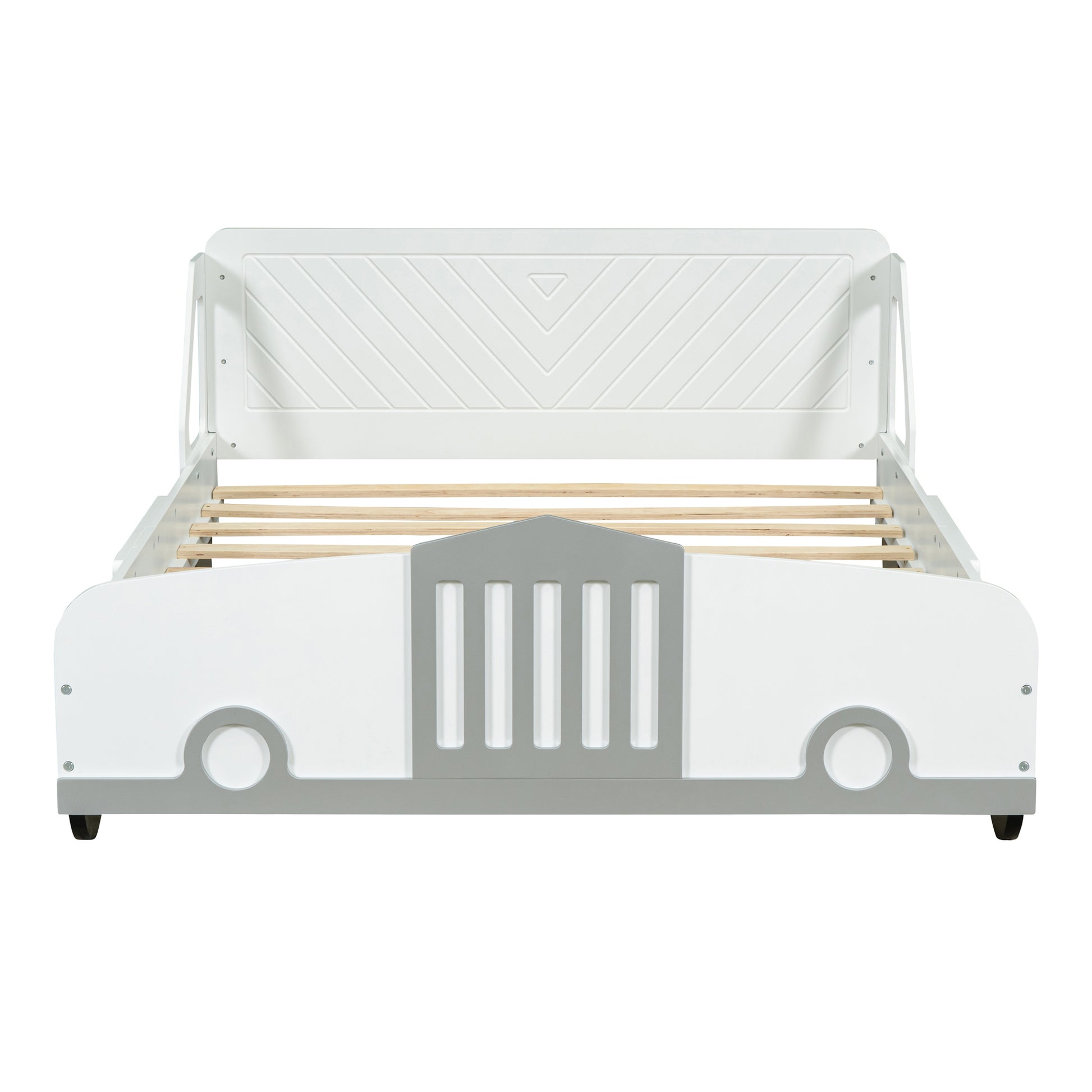 Full Size Car Shaped Platform Bed With Wheels,White White Plywood