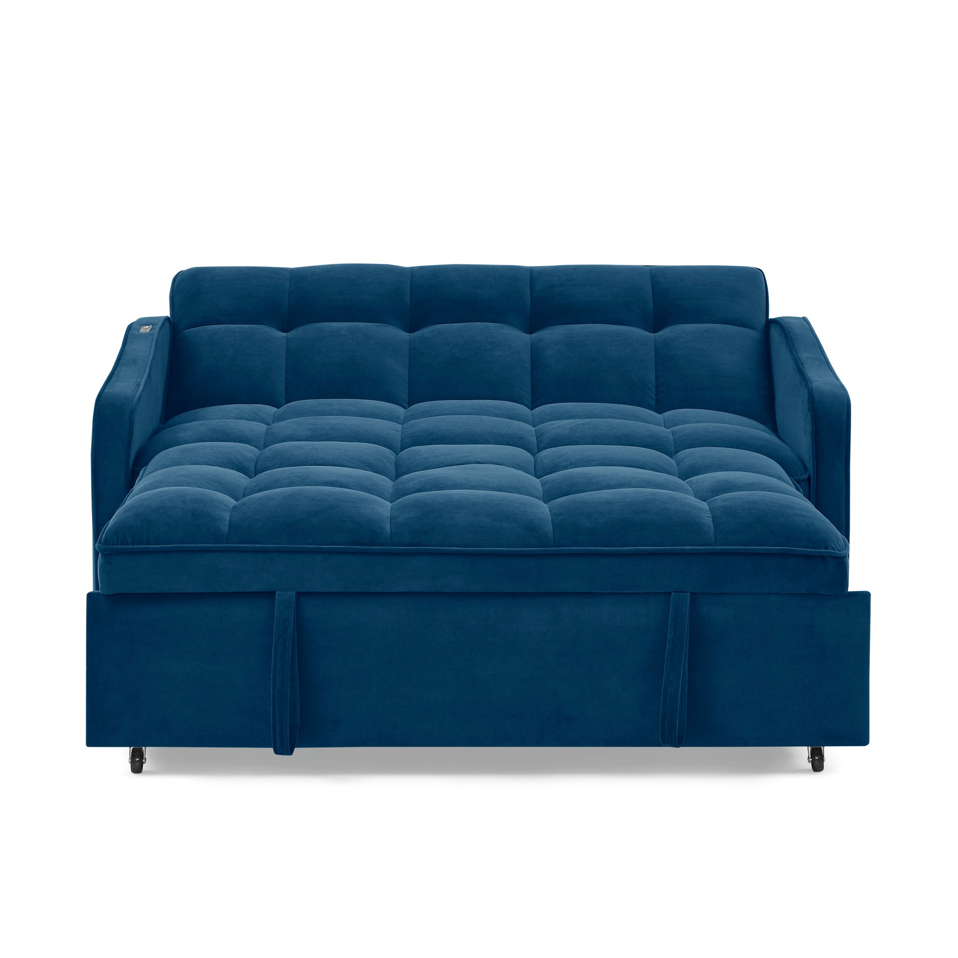 Loveseats Sofa Bed With Pull Out Bed,Adjsutable Back And Two Arm Pocket,Typec And Usb Charging With Copper Nail,Blue 47"X53"X31" Blue Velvet Artsy,Classic,Contemporary,Glam,Luxury Foam