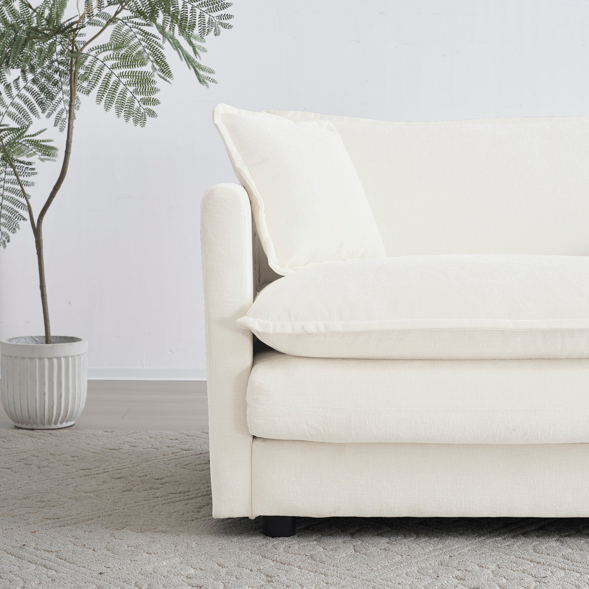 Modern Fabric Loveseat Sofa Couch For Living Room, Upholstered Large Size Deep Seat 2 Seat Sofa With 4 Pillows ,White Chenille White Chenille 2 Seat