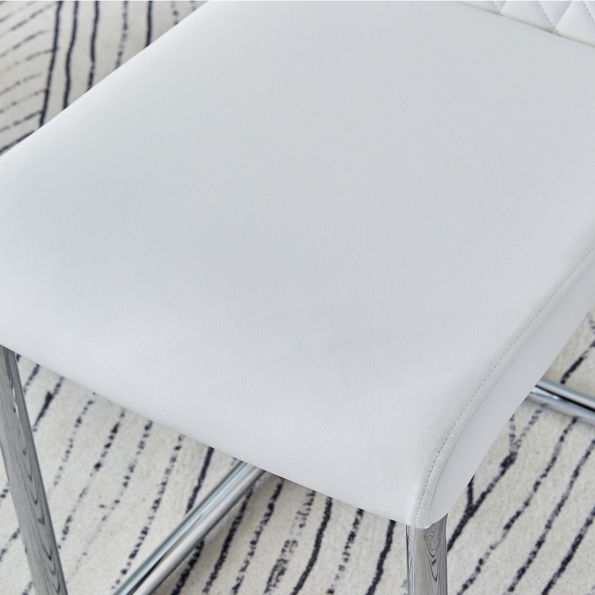 Table And Chair Set. 1 Table 4 Chairs Set A Circular Dining Table With A 40 Inch Diameter Glass Tabletop And Electroplated Metal Legs. 4 White Pu Chairs Dt 1164 001 Transparent Seats 4 Glass