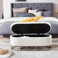 Oval Storage Bench For Living Room Bedroom End Of Bed,Sherpa Fabric Plush Upholstered Storage Ottoman Entryway Bench With Metal Legs,Cream Cream Primary Living Space Modern Metal Internal Storage Foam Teddy