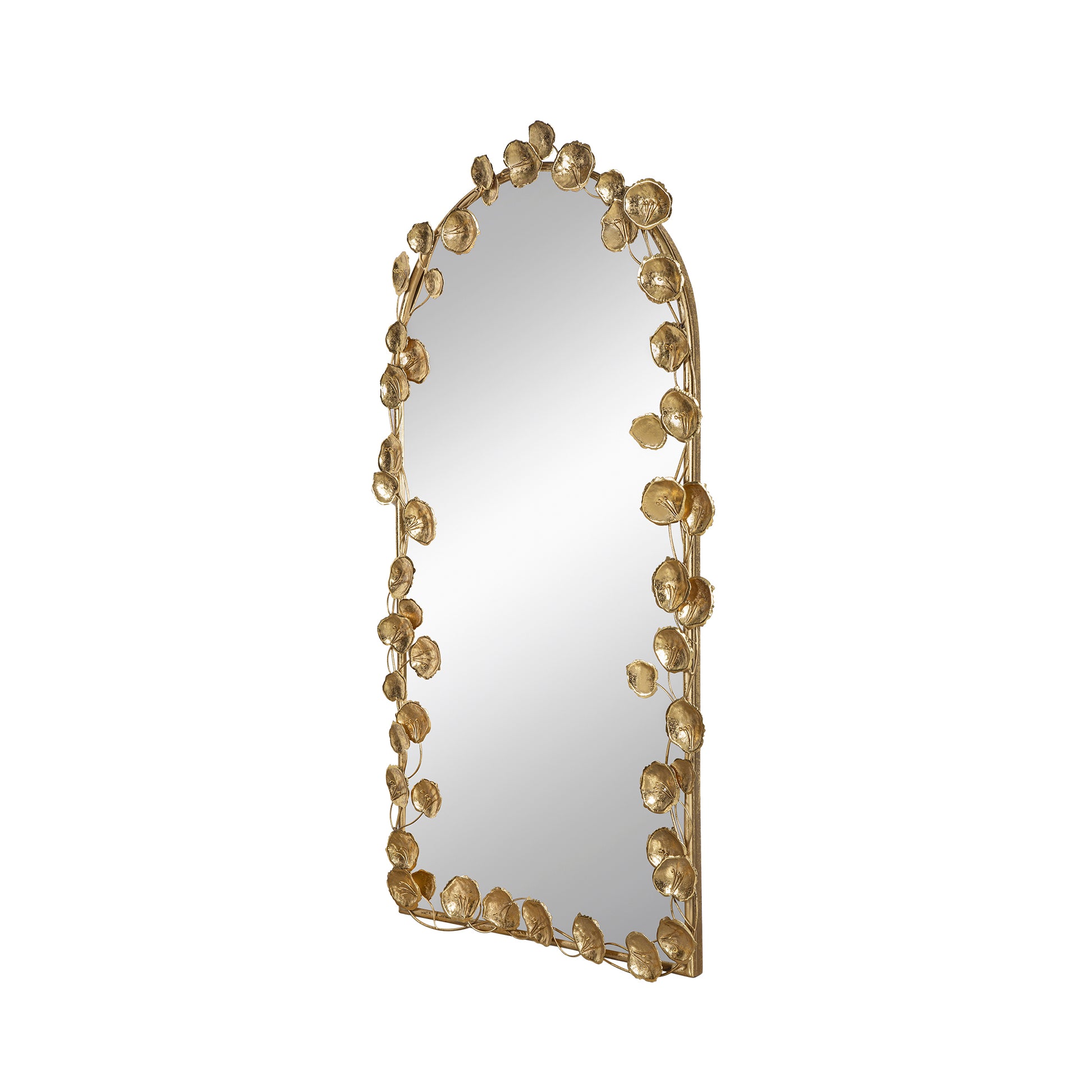 51.5" X 29" Full Length Arched Wall Mirror With Golden Leaf Accents, Decorative Mirror For Living Room Bedroom Gold Iron