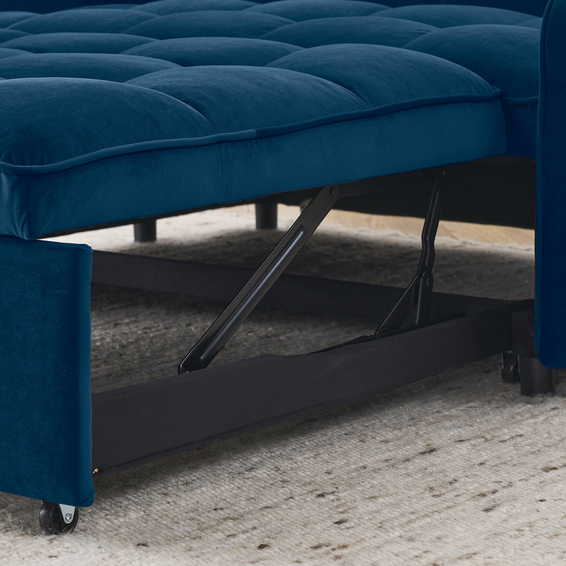 Loveseats Sofa Bed With Pull Out Bed,Adjsutable Back And Two Arm Pocket,Typec And Usb Charging With Copper Nail,Blue 47"X53"X31" Blue Velvet Artsy,Classic,Contemporary,Glam,Luxury Foam