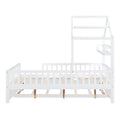 Wooden Full Size House Bed With Twin Size Trundle,Kids Bed With Shelf,White White Wood