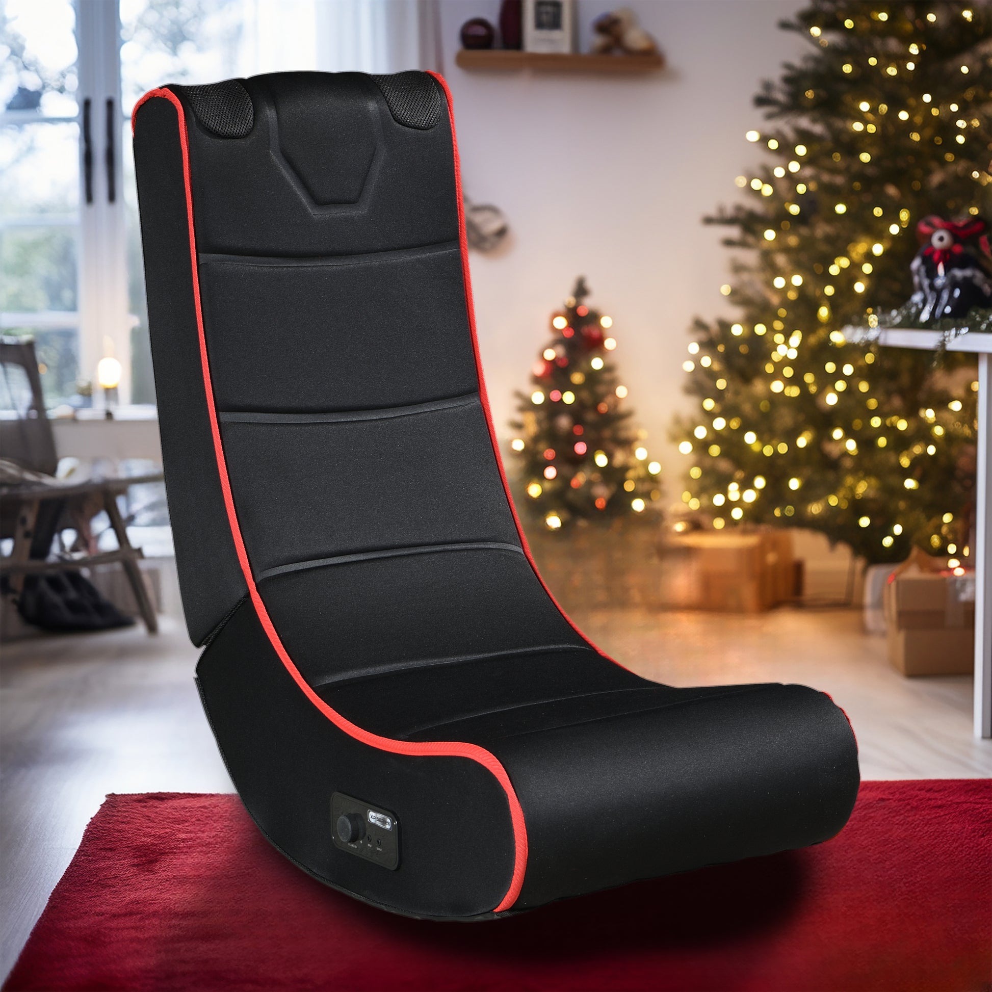 Foldable Gaming Chair With Onboard Speakers Black Red Polyester