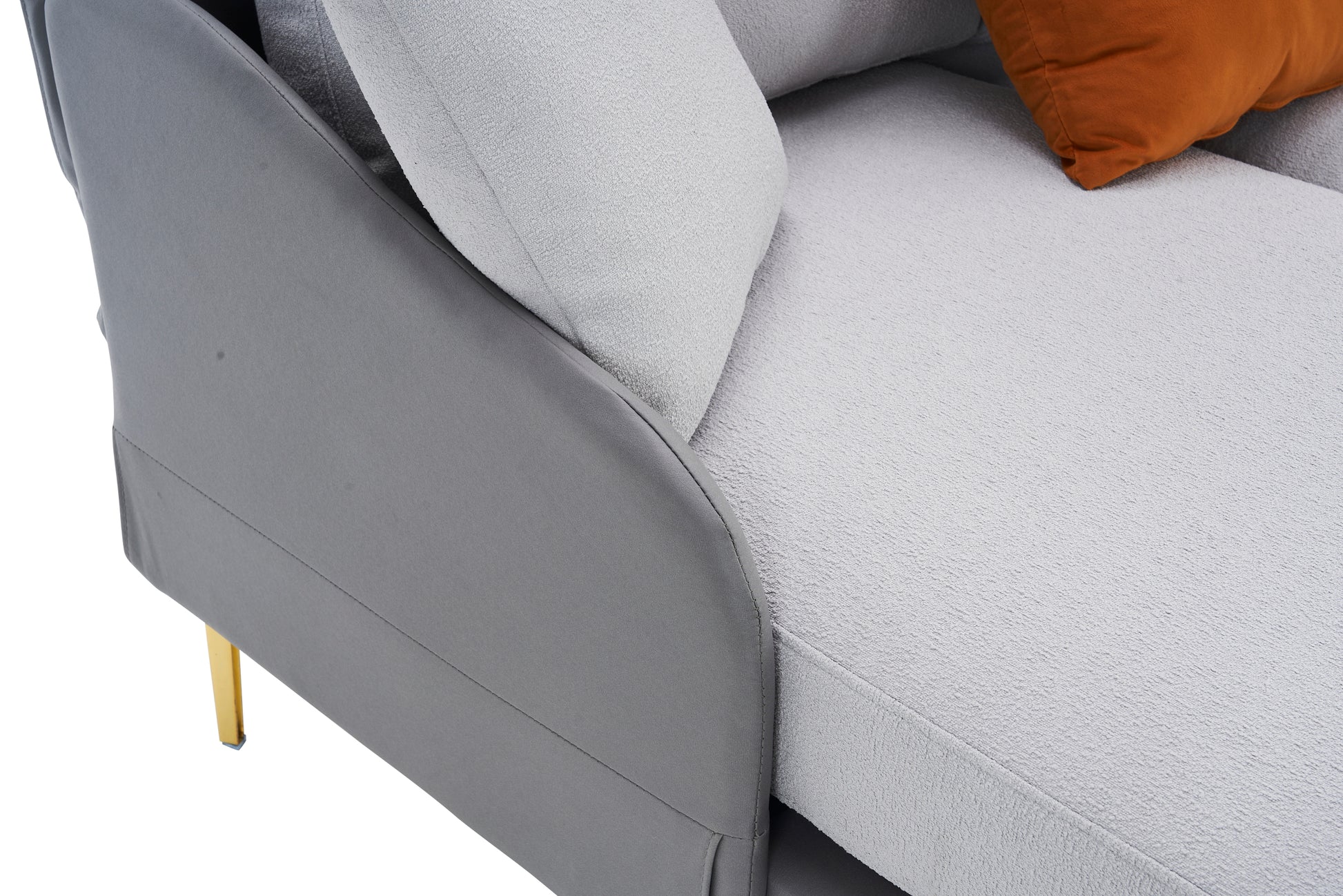 Modern Large Area Linen Leathaire Fabric Color Matching Segmented Sofa, Ultra Wide Lounge Chair, Golden Legs, U Shaped, Double Grey Color Grey Primary Living Space Wood