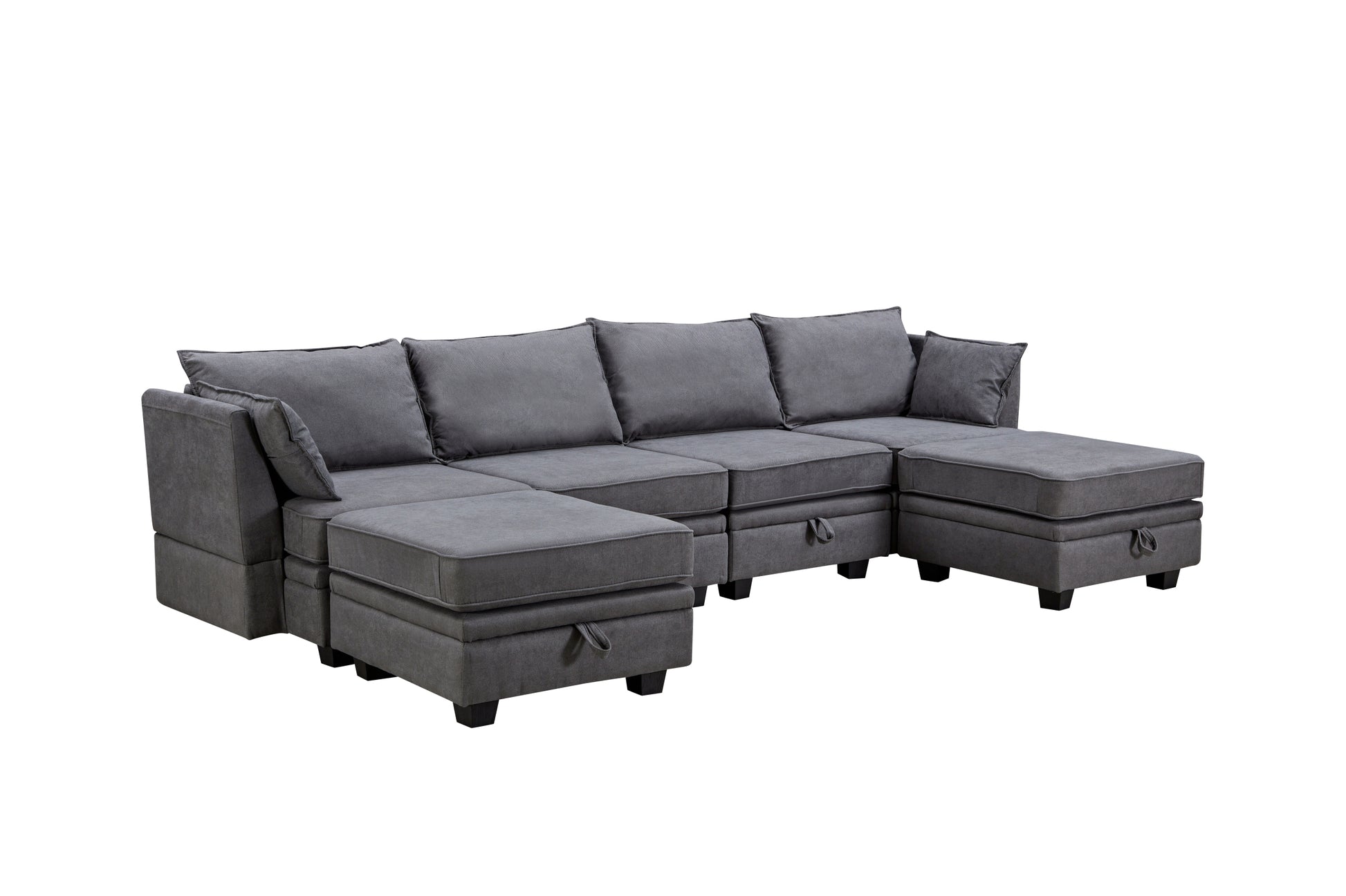 Modern Large U Shape Modular Sectional Sofa, Convertible Sofa Bed With Reversible Chaise For Living Room, Storage Seat Dark Grey Linen