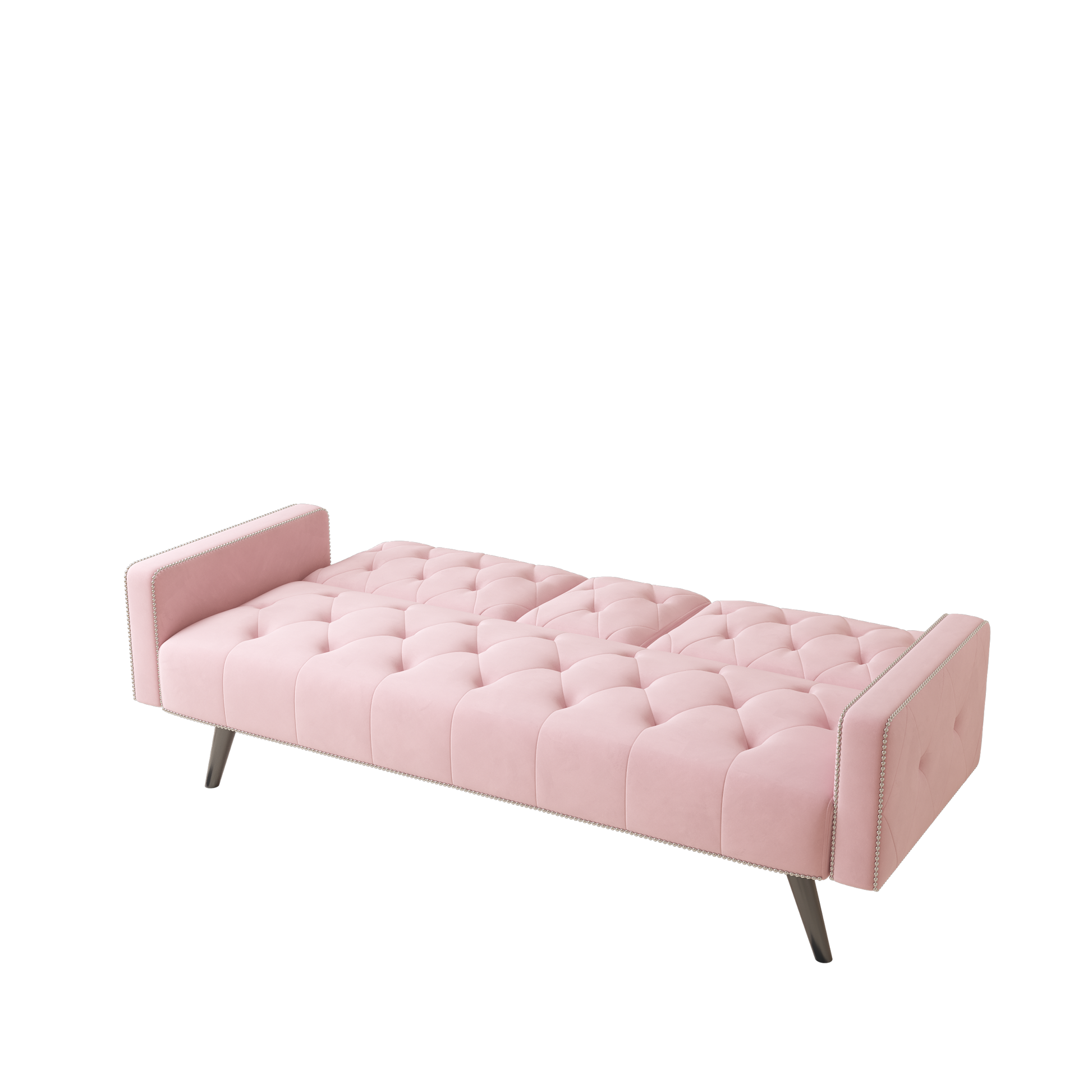 1730 Sofa Bed Armrest With Nail Head Trim With Two Cup Holders 72" Pink Velvet Sofa For Small Spaces Pink Altay Velvet