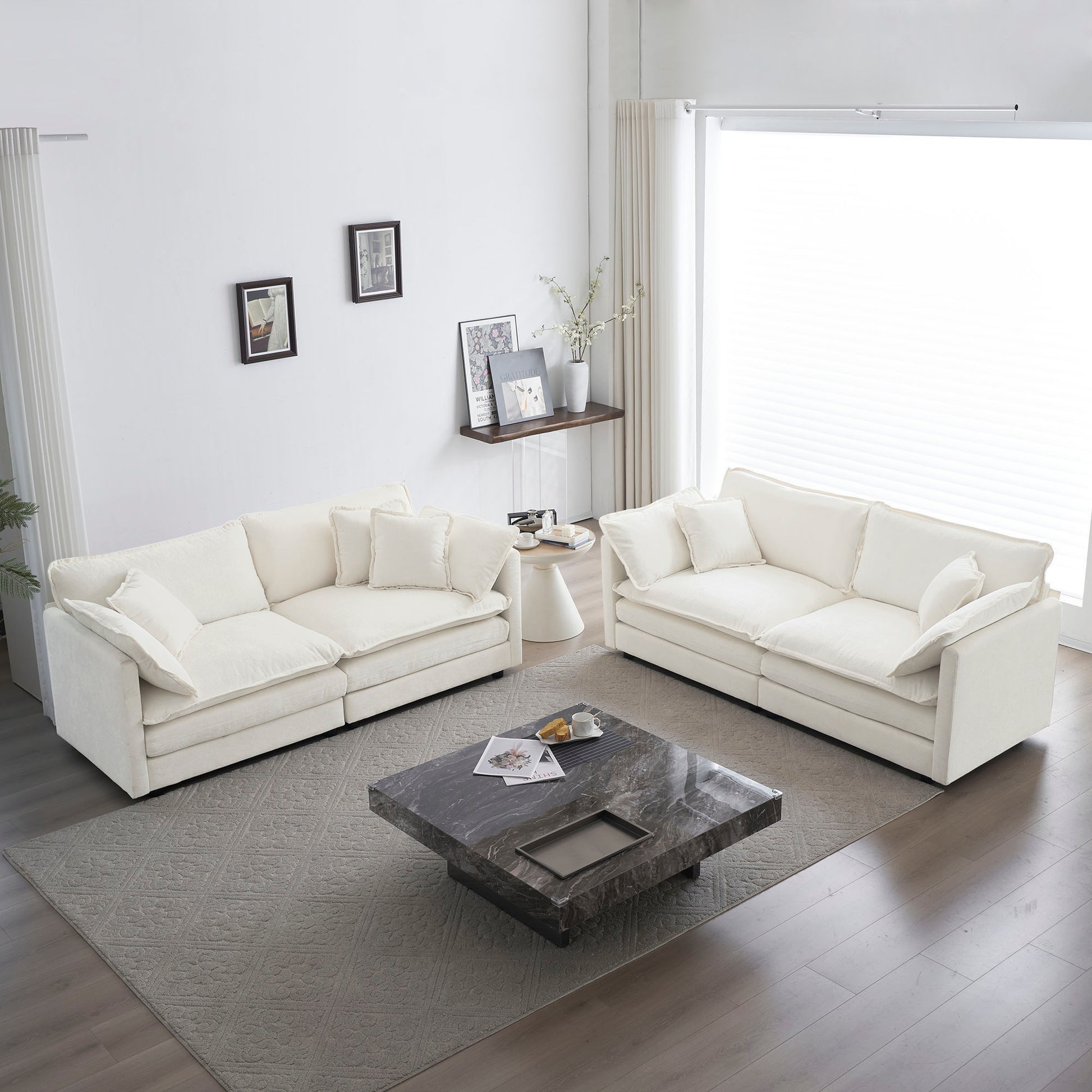 2 Piece Living Room Set2 Pieces Upholstered Loveseat And Couch For Home Office Lounge, Sofa Set Of 2, 2 Piece 2 2 Seat Couch Set For Living Room ,White Chenille White Chenille 4 Seat