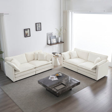 2 Piece Living Room Set2 Pieces Upholstered Loveseat And Couch For Home Office Lounge, Sofa Set Of 2, 2 Piece 2 2 Seat Couch Set For Living Room ,White Chenille White Chenille 4 Seat