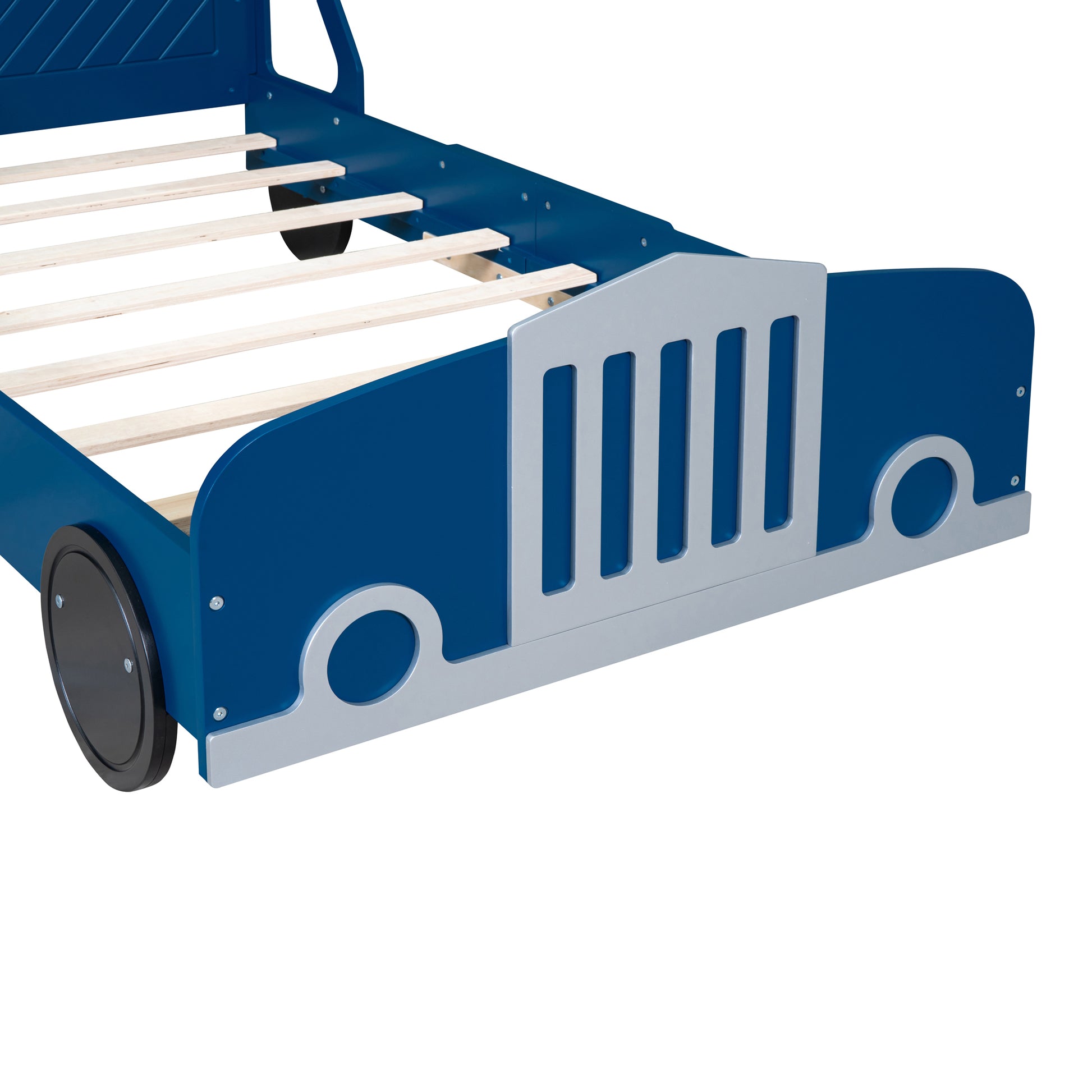 Twin Size Car Shaped Platform Bed With Wheels,Blue Blue Plywood