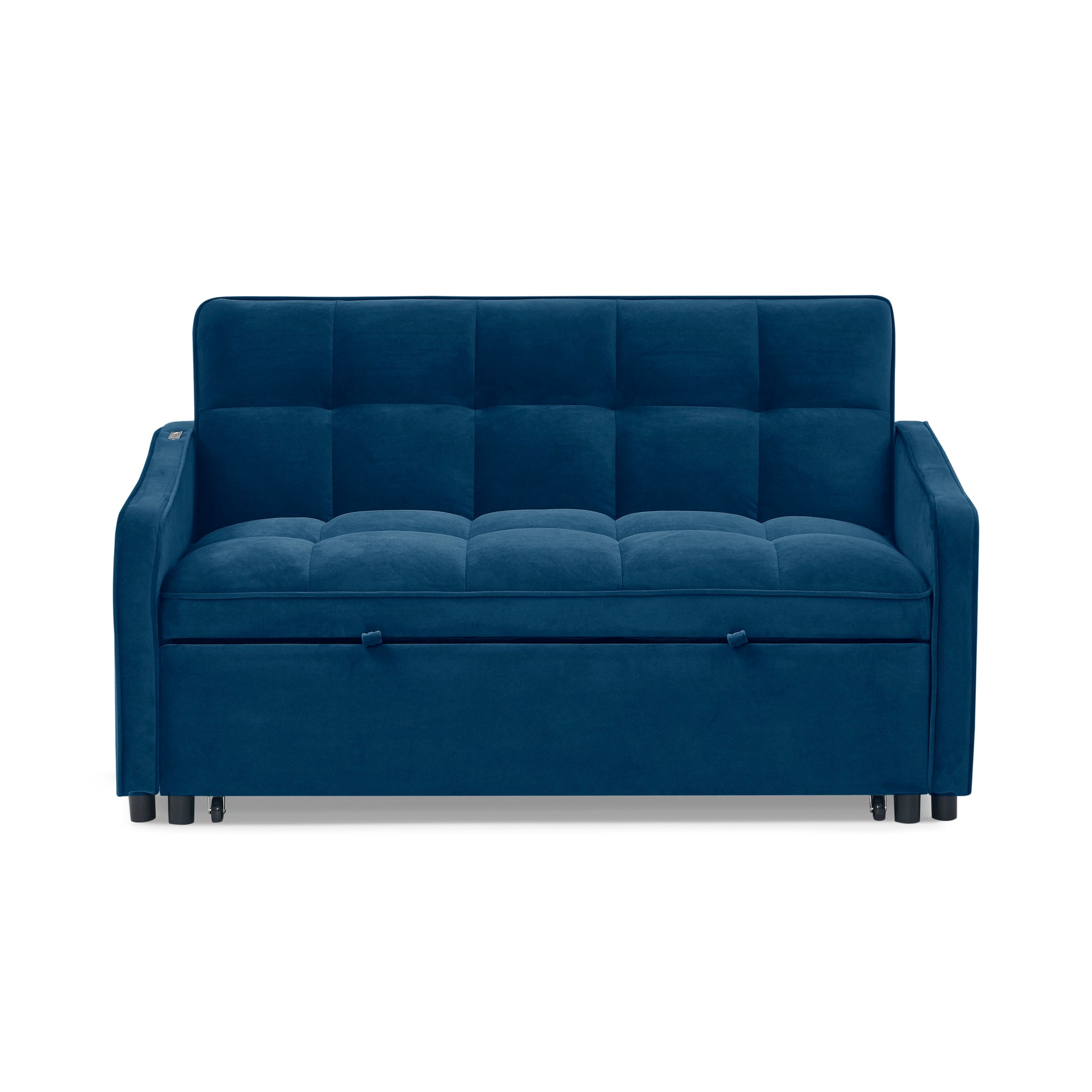 Loveseats Sofa Bed With Pull Out Bed,Adjsutable Back And Two Arm Pocket,Typec And Usb Charging With Copper Nail,Blue 47"X53"X31" Blue Velvet Artsy,Classic,Contemporary,Glam,Luxury Foam