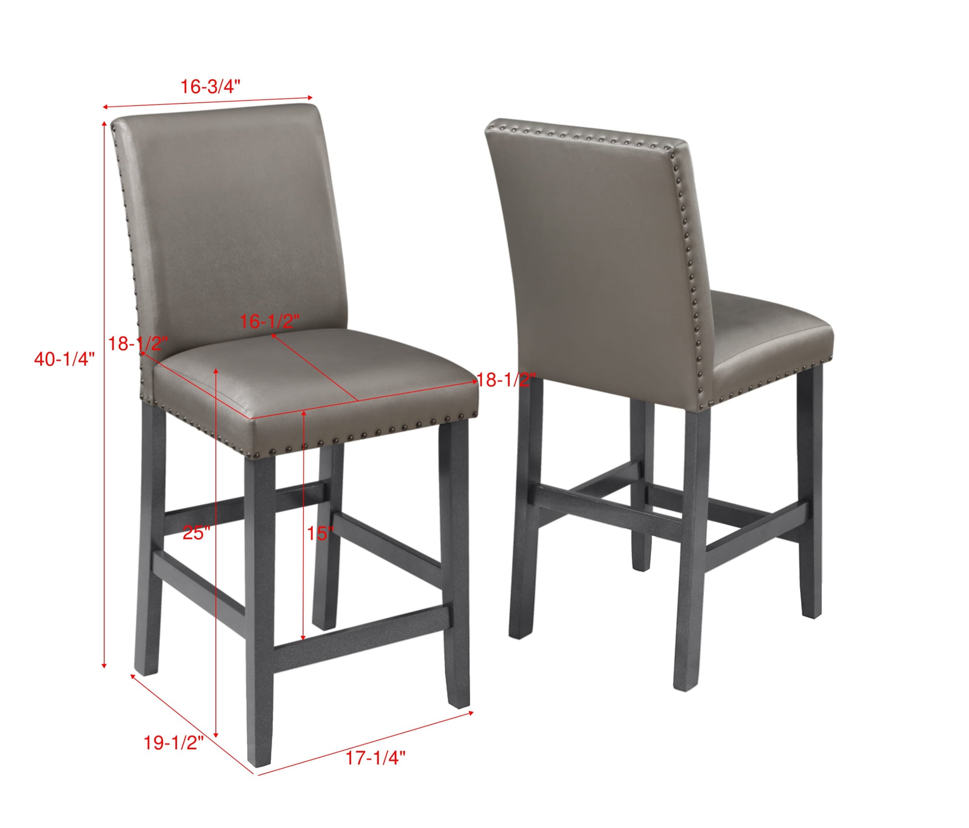 Traditional Modern 2Pc Set Counter Height Dining Side Chairs Upholstered Pu Fabric Zinc Gunmetal Brown Two Tone Finish Trim Dining Room Furniture Polyurethane Brown Dining Room Contemporary,Farmhouse Dining Chairs Wood