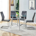 Table And Chair Set. 1 Table 4 Gray Chairs Round Dining Table With A 40 Inch Diameter Glass Tabletop And Silver Plated Metal Legs. 4 Gray Pu Chairs Dt 1164 001 Transparent Glass