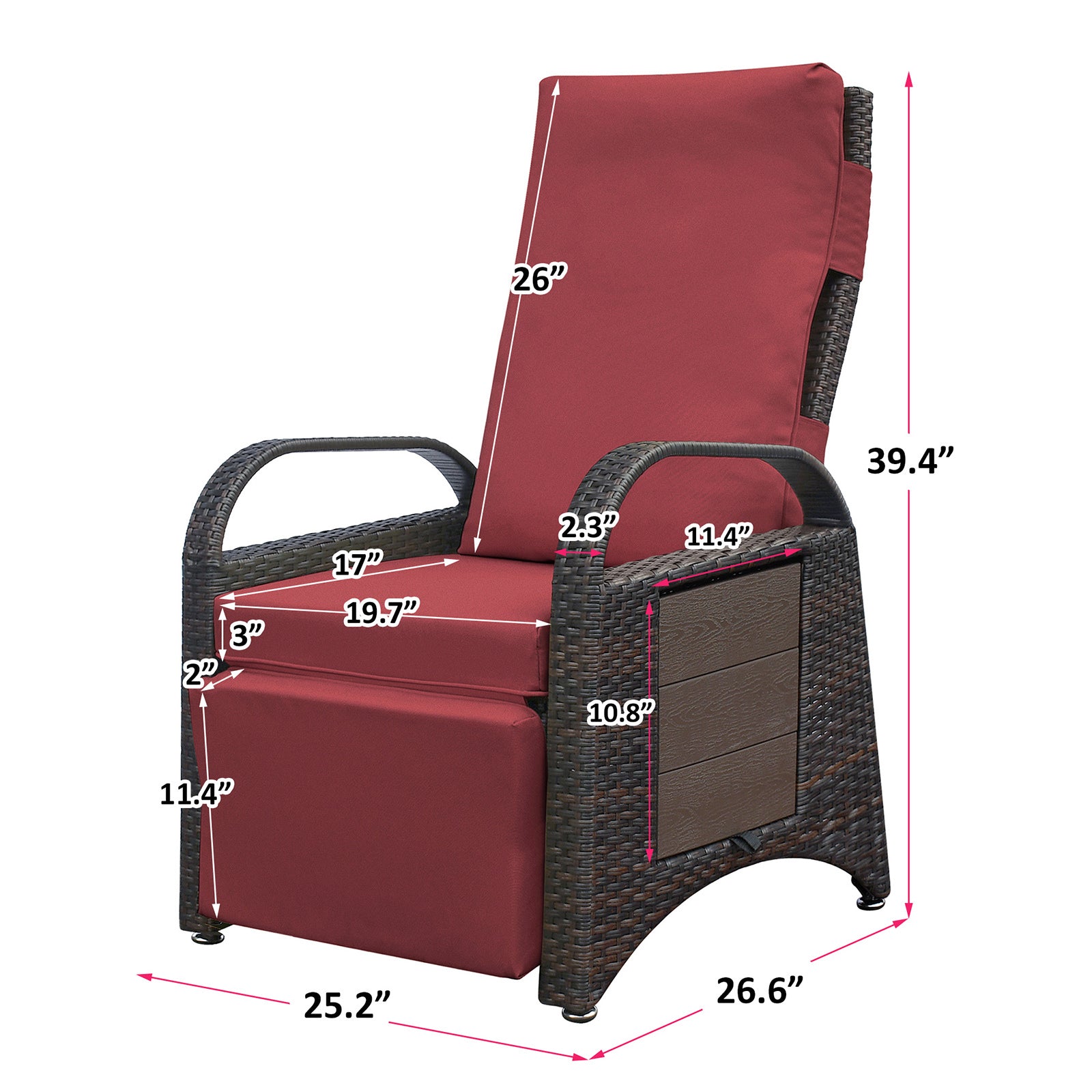 Outdoor Recliner Chair,2 Buckle Adjustment Mechanism Reclining Lounge Chair And Removable Soft Cushion, With Modern Armchair And Ergonomic For Home, Sunbathing Or Relaxation Brown Red Yes Complete Patio Set Red Rust Resistant Frame Water Resistant