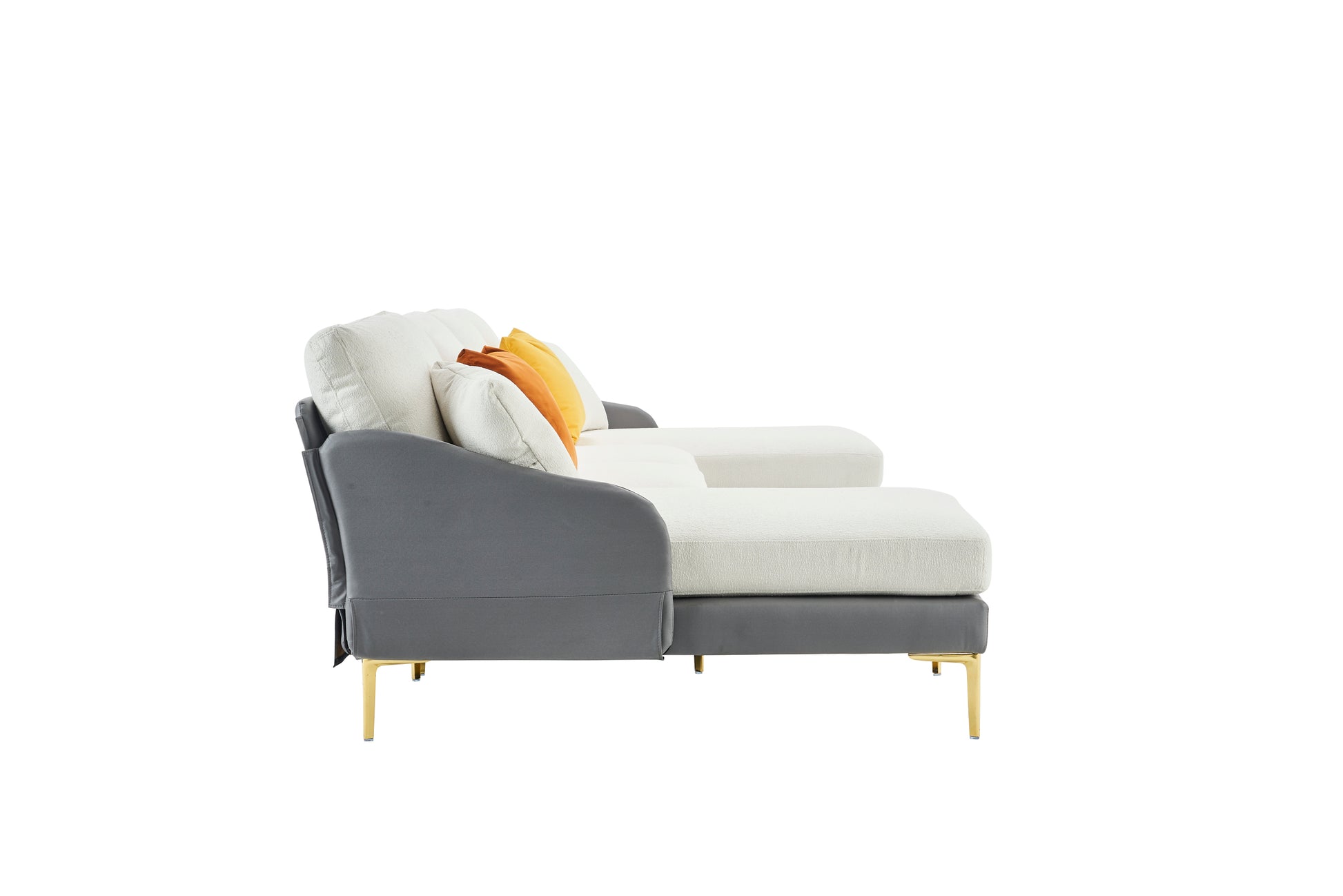Modern Large Area Linen Leathaire Fabric Color Matching Segmented Sofa, Ultra Wide Lounge Chair, Golden Legs, U Shaped, Gray White Grey Primary Living Space Wood