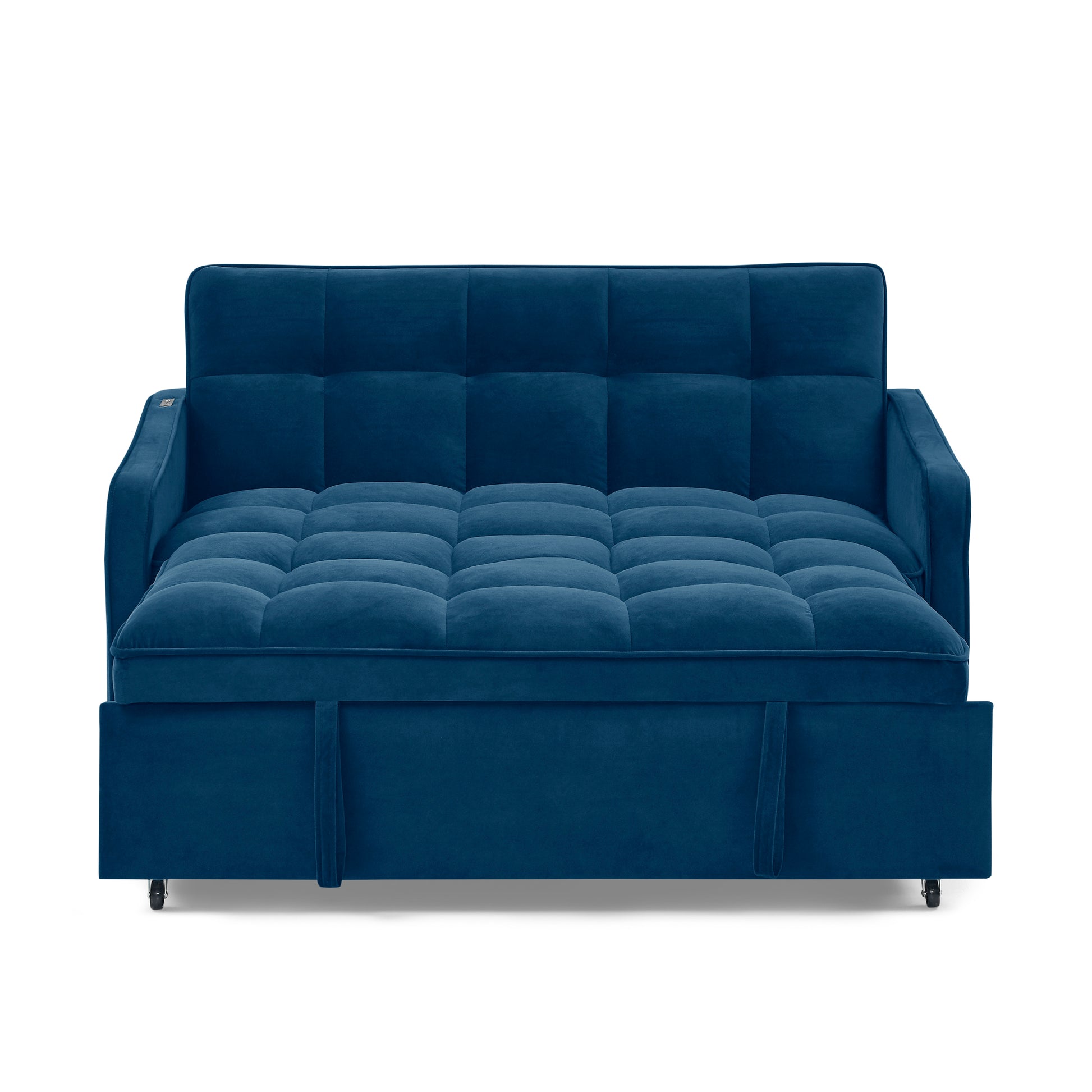 Loveseats Sofa Bed With Pull Out Bed,Adjsutable Back And Two Arm Pocket,Typec And Usb Charging With Copper Nail,Blue 47"X53"X31" Blue Velvet Artsy,Classic,Contemporary,Glam,Luxury Foam