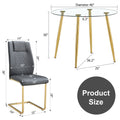 Table And Chair Set, Circular Dining Table, Glass Tabletop With A Diameter Of 40 Inches And Gold Plated Metal Legs, Paired With 4 Gray Pu Cushions And A Dining Chair With Gold Plated Metal Legs. Golden Metal