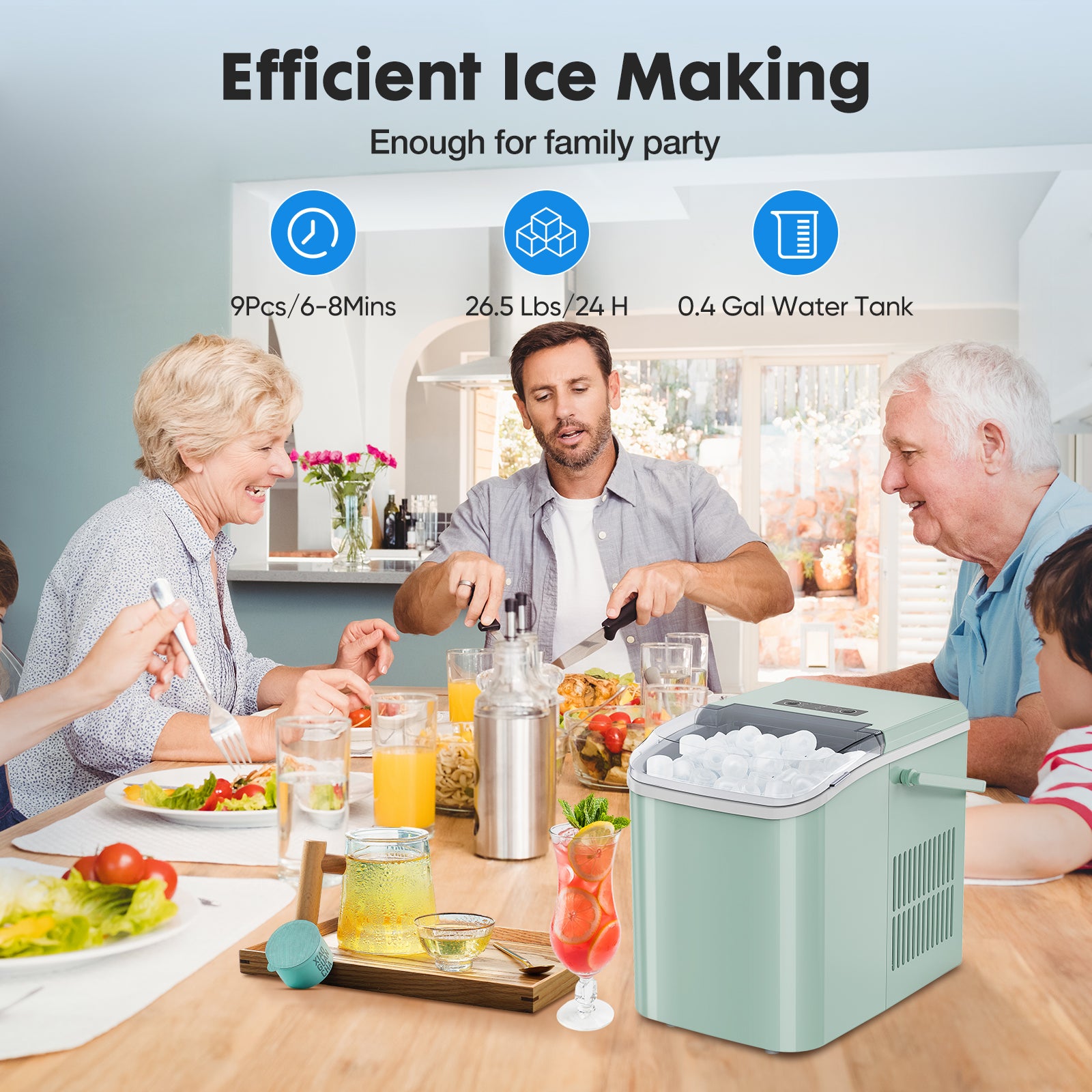 Small Portable Home Use Ice Maker,Green Green Iron