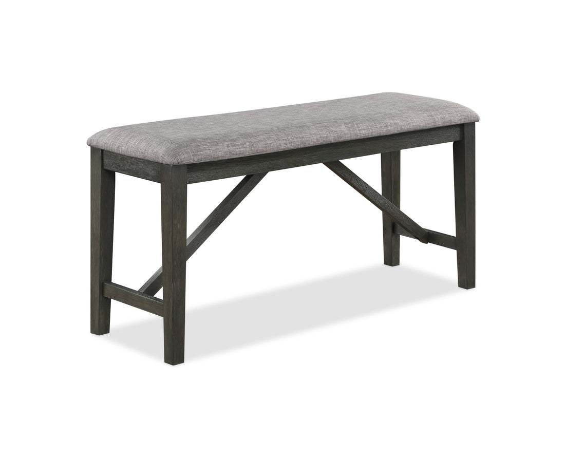 Transitional Farmhouse 1Pc Dark Finish Counter Height Bench Light Gray Upholstered Seat Dining Room Solid Wood Wooden Furniture Dark Gray Rectangular Grey Contemporary,Traditional Wood