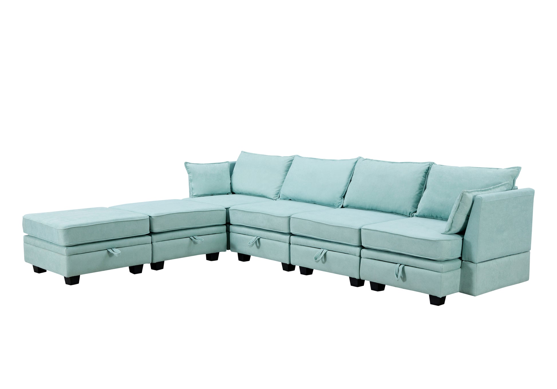 Modern Large U Shape Modular Sectional Sofa, Convertible Sofa Bed With Reversible Chaise For Living Room, Storage Seat Light Green Linen