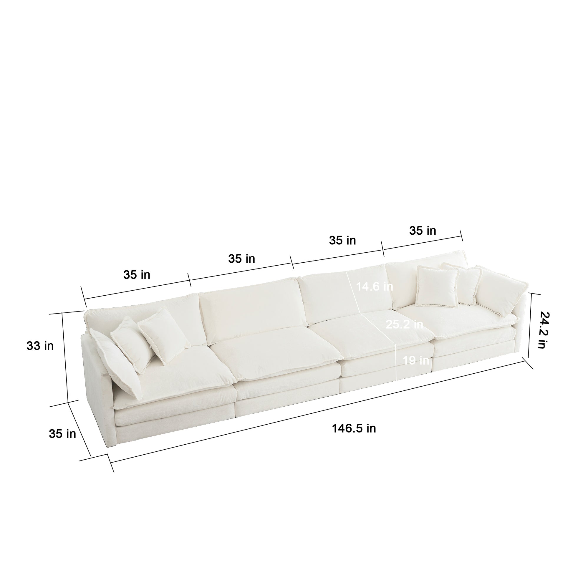 Free Combination Modular Sofa Free,4 Seater Sofa Comfy Chenille Fabric,Sectional Sofa Couch,White White Chenille 4 Seat