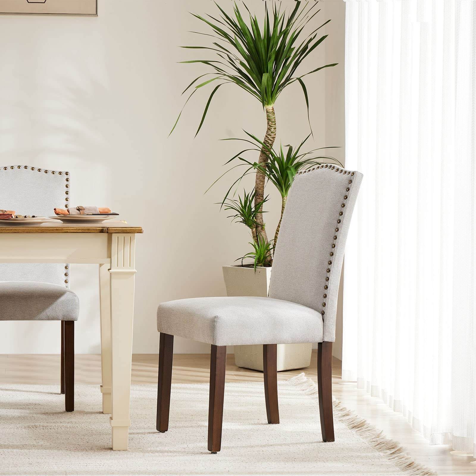 Modern Armless Dining Chairs With Upholstered Fabric,Gray,2P Gray Wood