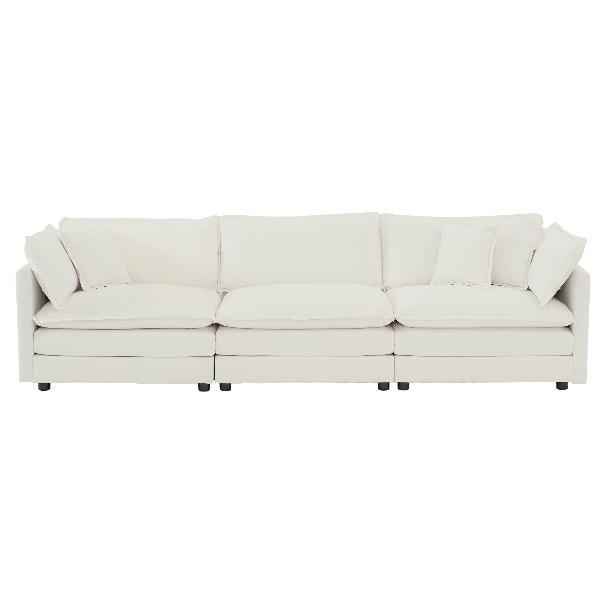 Sofa Set Of 3, 1 1 3 Seats Living Room Sofa Set, Accent Chair, Loveseat, And Three Seat Sofa Modern Style Round Arms 3 Piece Sofa Set, White White Chenille 5 Seat