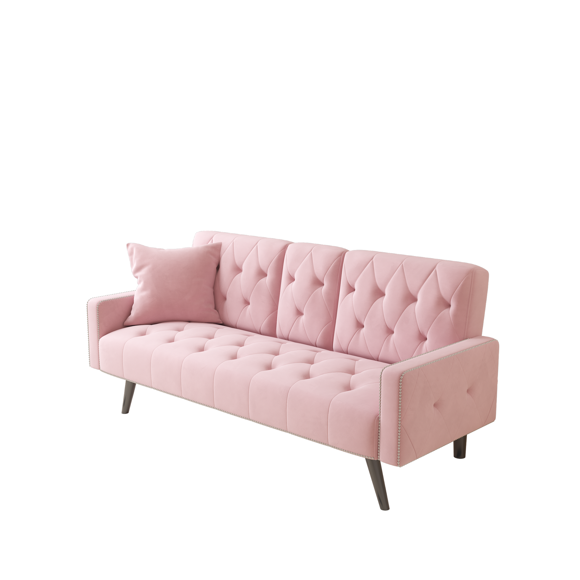 1730 Sofa Bed Armrest With Nail Head Trim With Two Cup Holders 72" Pink Velvet Sofa For Small Spaces Pink Altay Velvet