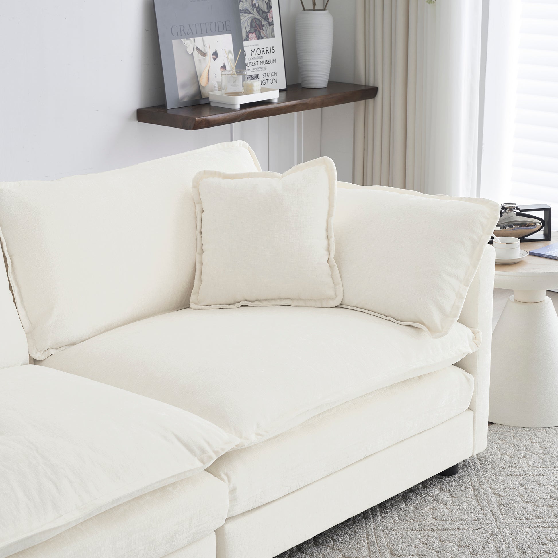 Comfort U Shaped Couch With Reversible Chaise, Modular Large U Shape Sectional Sofa, Double Extra Ottomans,White Chenille White Chenille 4 Seat