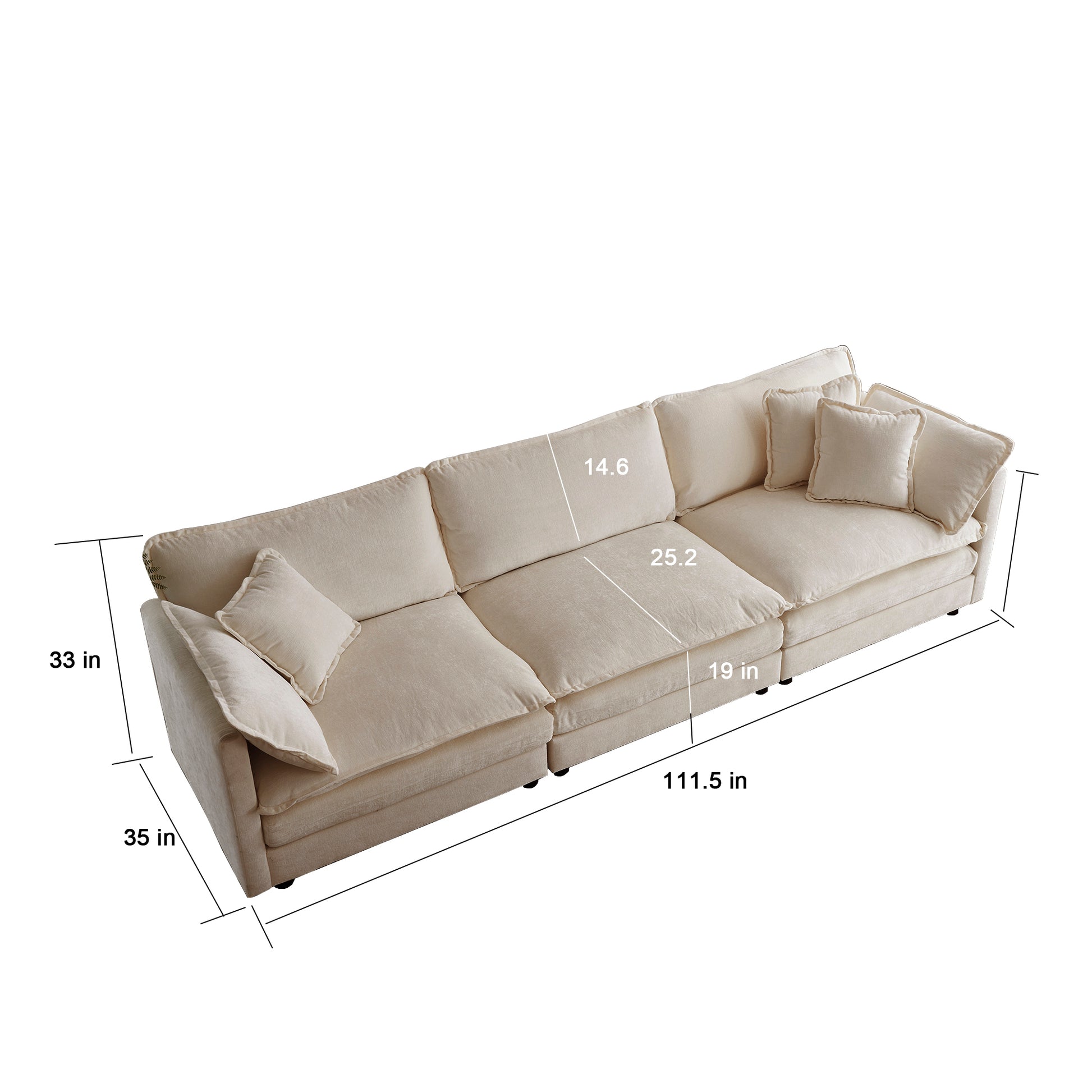 2 Piece Upholstered Sofa, Living Room Sectional Sofa Set Modern Sofa Couches Setdeep Seat Sofa For Living Room Apartment, 1 3 Seat Beige Chenille Beige Chenille 4 Seat