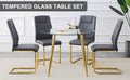 Table And Chair Set, Circular Dining Table, Glass Tabletop With A Diameter Of 40 Inches And Gold Plated Metal Legs, Paired With 4 Gray Pu Cushions And A Dining Chair With Gold Plated Metal Legs. Golden Metal