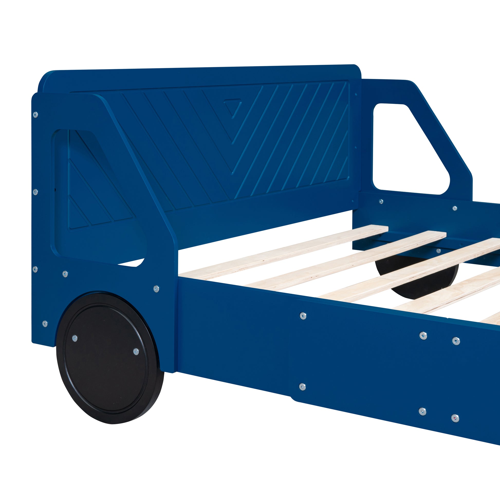 Full Size Car Shaped Platform Bed With Wheels,Blue Blue Plywood