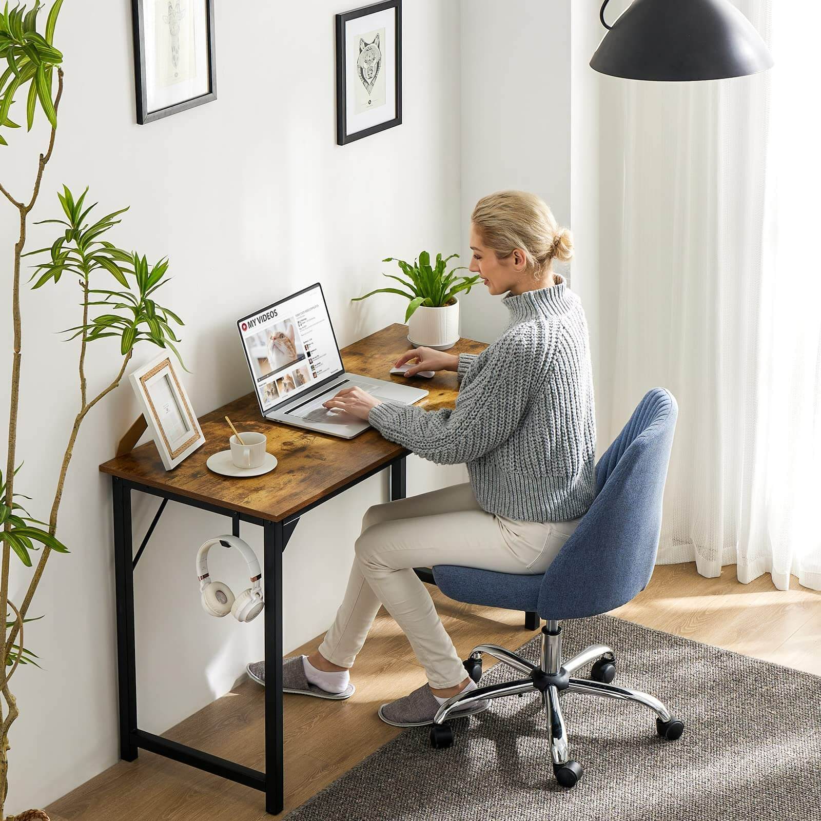 Modern Simple Style Wooden Work Office Desks With Storage,47 Inch,Brown Brown Iron