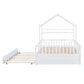 Wooden Full Size House Bed With Twin Size Trundle,Kids Bed With Shelf,White White Wood