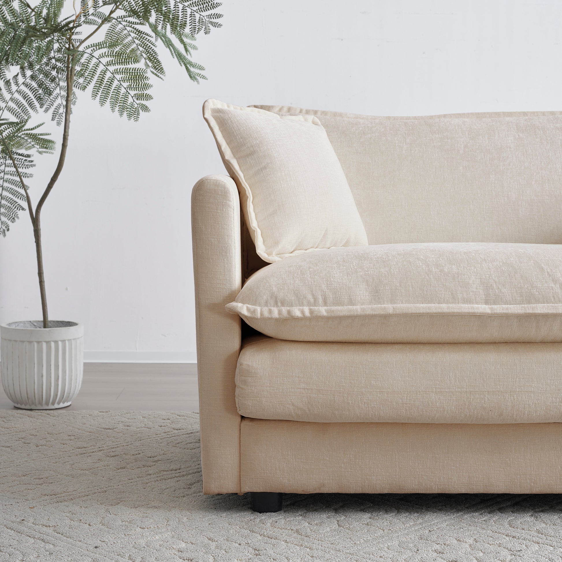 Comfy Deep Single Seat Sofa Upholstered Reading Armchair Living Room Chair Beige Chenille Fabric1 Toss Pillow Beige Chenille 1 Seat