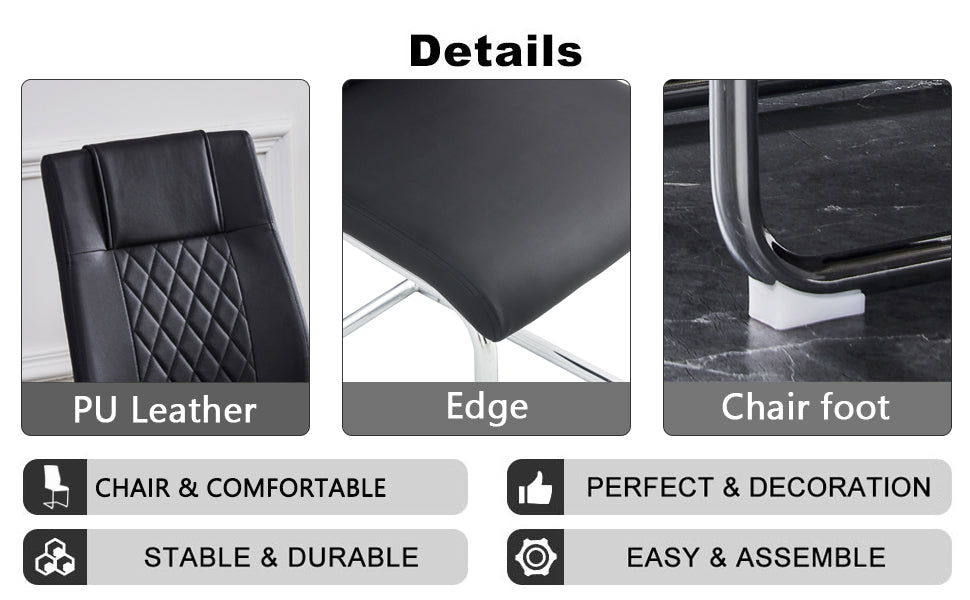 Table And Chair Set. 1 Table 4 Black Chairs Round Dining Table With A 40 Inch Diameter Glass Tabletop And Silver Plated Metal Legs. 4 Black Pu Chairs Dt 1164 001 Transparent Seats 4 Glass