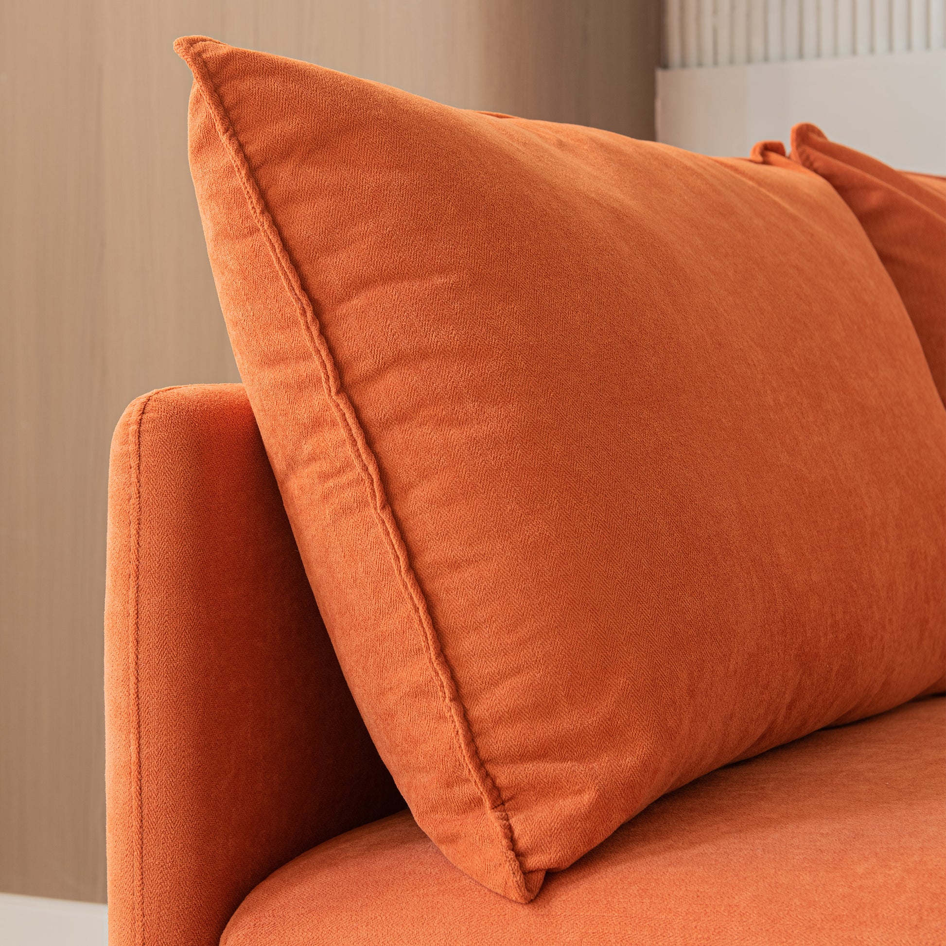 Modular L Shaped Corner Sofa ,Left Hand Facing Sectional Couch,Orange Cotton Linen 90.9'' Orange Foam Cotton Linen 3 Seat