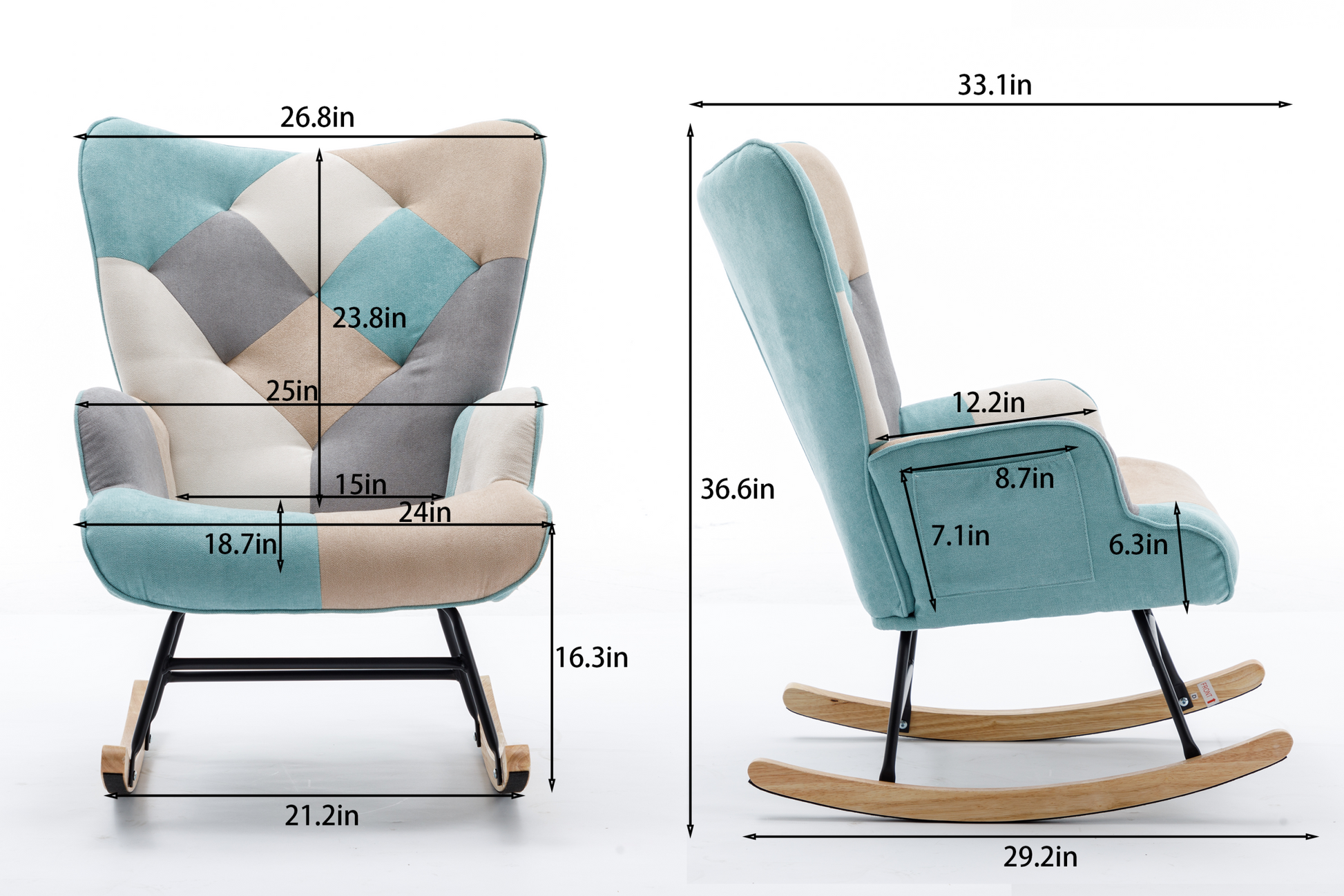 Modern Patchwork Accent Chair With Solid Wood Armrest And Feet, Mid Century Modern Accent Sofa, Fabric Sofa Chair For Living Room Bedroom Studio, Comfy Side Armchair For Bed Green Foam Cotton Linen
