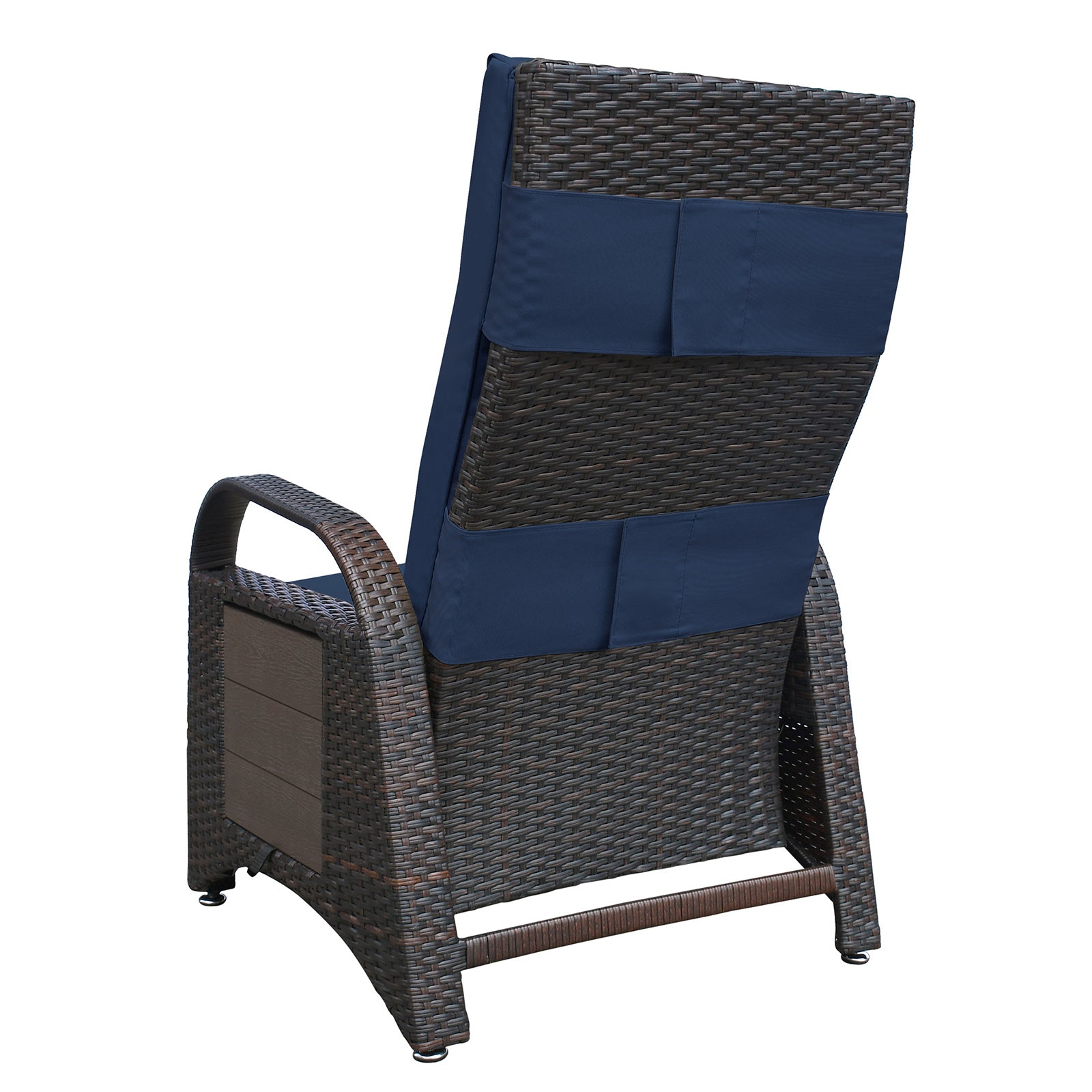 Outdoor Recliner Chair,Separate Adjustment Mechanism Pe Wicker Adjustable Reclining Lounge Chair And Removable Soft Cushion,Modern Armchair And Ergonomic For Home, Sunbathing Or Relaxation Navy Blue Navy Blue Rust Resistant Frame Water Resistant Cushion